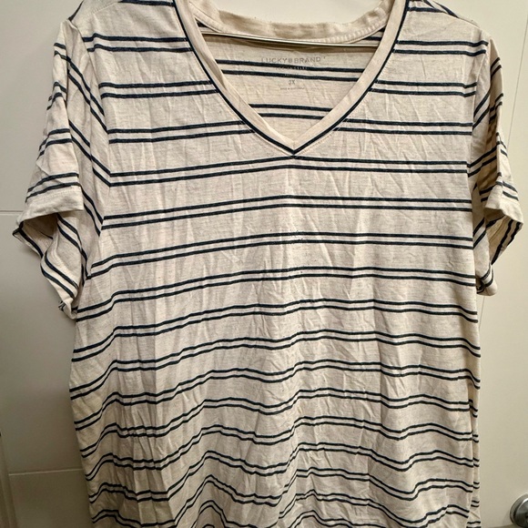 Lucky Brand Tops - Lucky Brand Cream and Black Striped Short Sleeve Tee